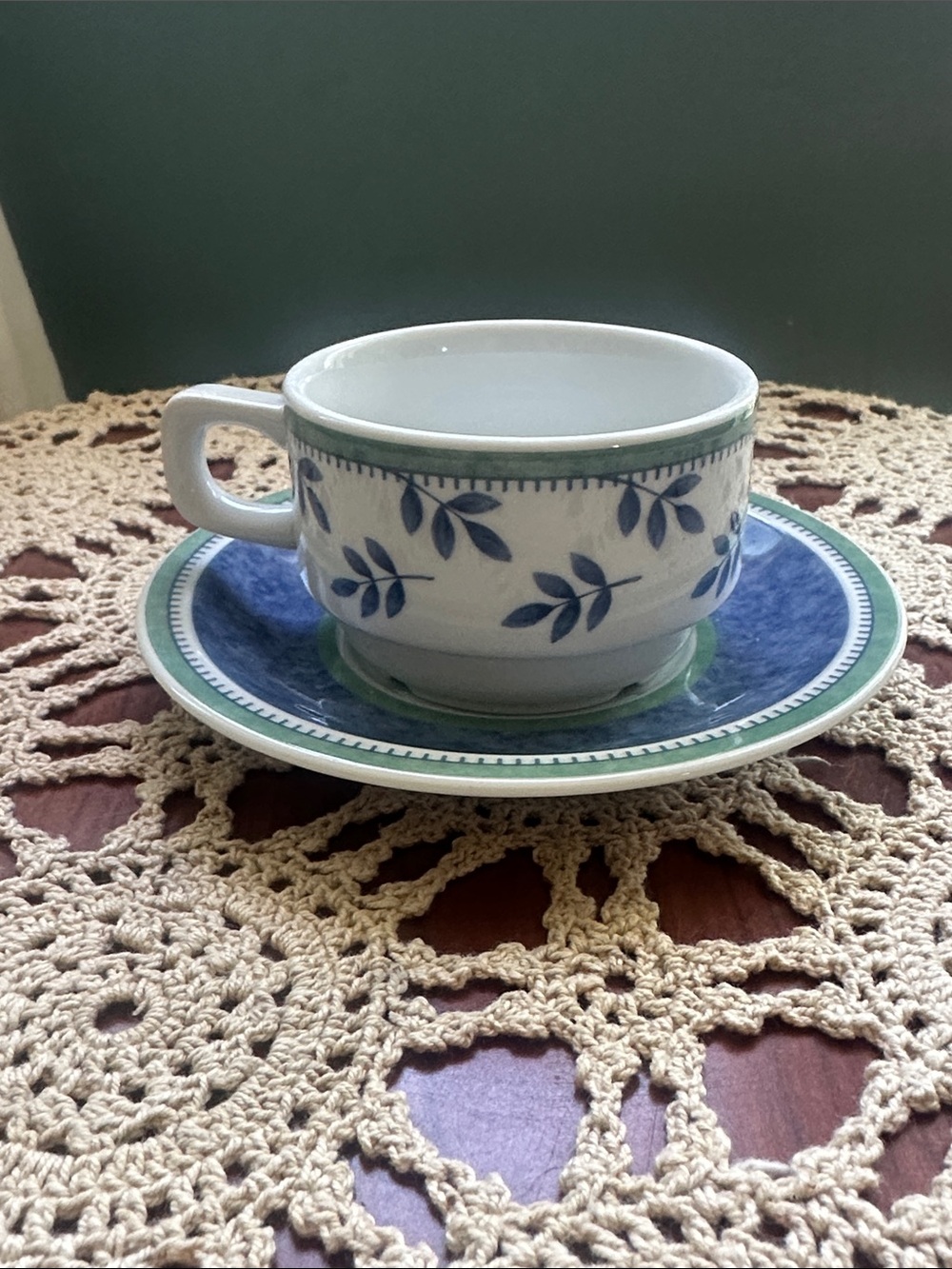 Villeroy & Boch Varios 3 Porcelain Cup & Saucer Set Blue Green White Germany